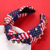 Crystal Velvet Headband American Flag Cross Knotted Turban Headdress Patriotic rhinestone Statement Wide Hair Band Hoop Accessories For Women Girls (Red White Blue)