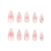 RikView Medium Press on Nails Pink Fake Nails with 3D Flowers and Butterflies Design Almond Nails Glossy Nails 24 PCs/Set