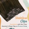 Sunny Clip in Hair Extensions Real Human Hair Short Clip in Extensions Dark Brown Ombre Medium Brown Balayage Clip in Human Hair Extensions Dark Roots Brown Hair Extensions 14inch 7Pcs