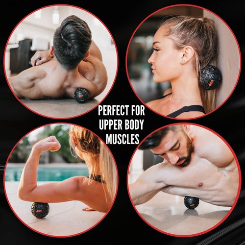 4KOR Fitness Massage Ball for Deep Tissue Myofascial Trigger Point Release, Physical Therapy, and Muscle Relief - 1 Grippy Mobility Roller Ball - 3.2 Inch Black Fireball