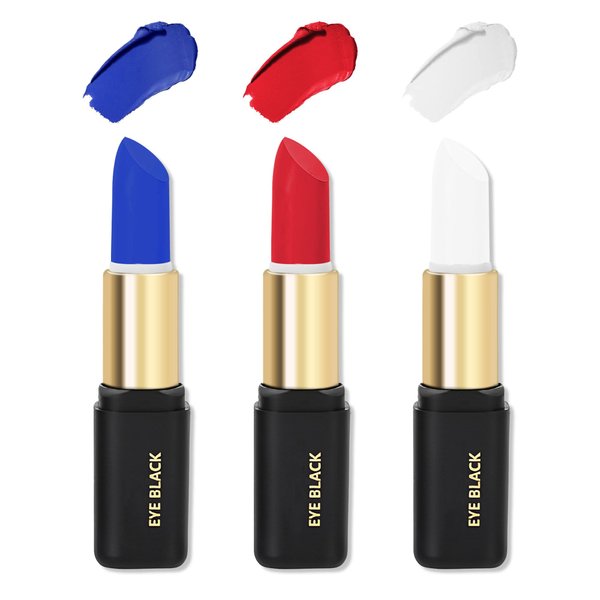 Eye Black Face Paint Kit, Eye Black Stick for Football Baseball Softball Lacrosse, Blue Red White Facepaint Lipstick for Christmas Cosplay USA France Flag Makeup,Waterproof Blendable Body Paint Stick