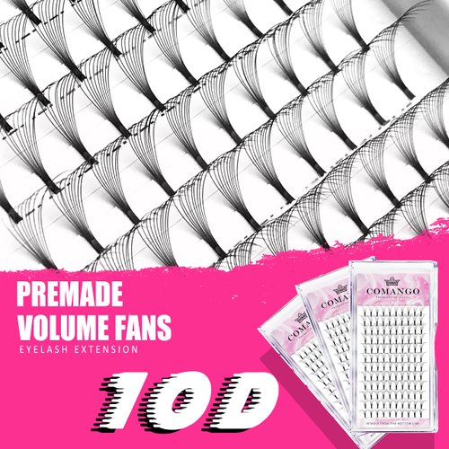 Volume Lash Extensions 10D Premade Fans Eyelash Extensions 0.07mm Thickness C/D Curl 12mm Short Stem Premade Volume Eyelash Extensions Flat Base Fans by CoMango