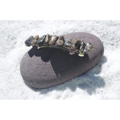 Turritella Stones on a Silver French Barrette Hair Clip