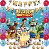 42pcs Toy Birthday Party Supplies Pack Includes，Banner，Cake Topper，Blackdrop,Balloons for Toy party supplies