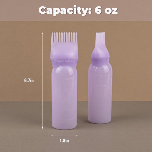 Framendino, 2 Pack Purple Root Comb Applicator Bottle Hair Dye Bottle Plastic Hair Oil Squeeze Bottles with Graduated Scale for Hair Care
