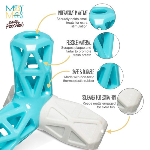 Messy Mutts Totally Pooched Squeak n' Stuff Pyramid | 5” Durable TPR Dog Toy with Squeaker | Made for Tough Chewers | Interactive Treat Puzzle for Dogs | Grey/Teal