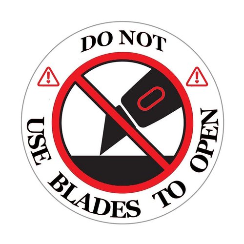 Remarkable DO NOT USE Blades to Open Warning LabelsStickers, 3 Round RedWhiteBlack Warning Sticker, for Shipping, Handling, Packing, and Moving(300 Labels)