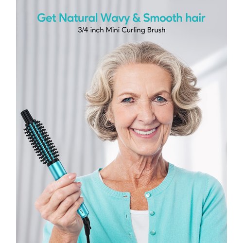 FARERY Mini Thermal Brush 3 Temperature Adjustable, Curling Iron Brush 3/4 Inch, Heated Round Brush for Volumizing Roots and Small Curls, Travel Size Curling Iron for Short & Medium Hair, Dual Voltage