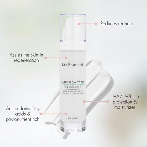 Josh Rosebrook Nutrient Day Cream - Regenerating Facial Moisturizer, High Protection Broad Spectrum Sunscreen SPF 30, Reef Safe - 30mL - 1.0 Oz