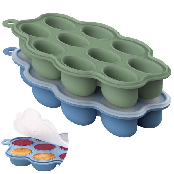 btrfe Baby Food Storage Container 2 Pack Silicone Freezer Tray Breast Milk Molds for Homemade Baby Food, Fruit Purees, Vegetable - Keep Your Baby's Meals Fresh and Safe (Matte Blue + Green)