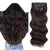 Vigorous Clip in Hair Extensions Dark Brown Long Wavy Hairpieces 20Inch Hair Extensions Clip Ins Soft Synthetic Hairpieces for Women (7Pcs)