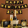 TaoBary Happy New Year Banner 2025 New Years Eve Party Supplies Glitter Gold Letters New Years Backdrop Sign Clock Fireworks Happy New Year Decorations for New Years Eve Decor