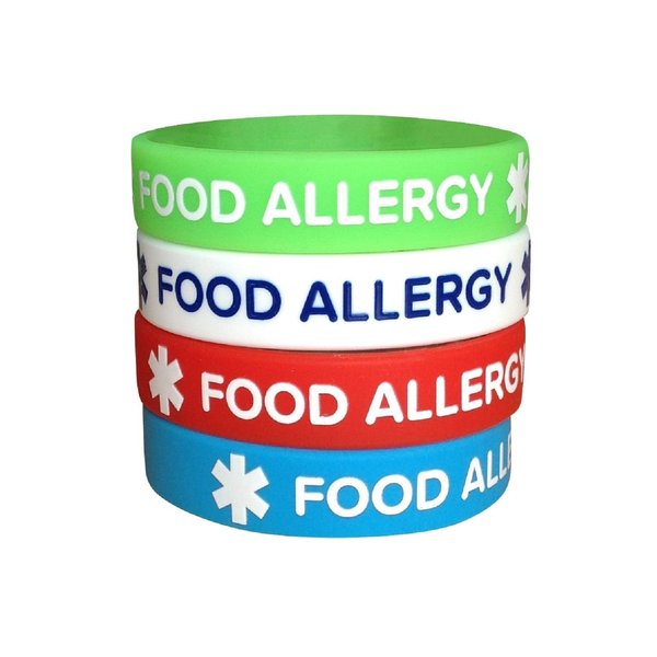 Food Allergy Silicone Bracelets for Teens Kids 6.3" (4 Pack) ID Wristband Medical Alert