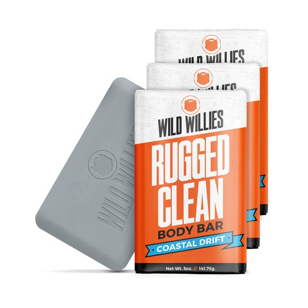 Wild Willies Moisturizing Mens Bar Soap - Bath Soaps with Shea Butter for Odor Protection - Natural Body Bar for Men - Coastal Drift Scent, 3 Pack