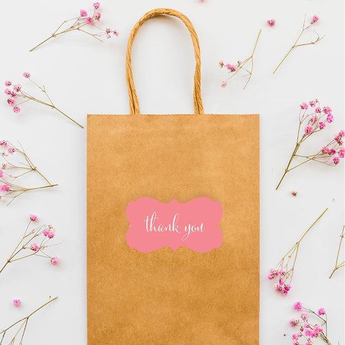 Andaz Press Fancy Frame Rectangular Label Stickers, Thank You, Coral, 36-Pack Wedding Decorations, Wedding Favors, Stickers for Packaging, Party Favor