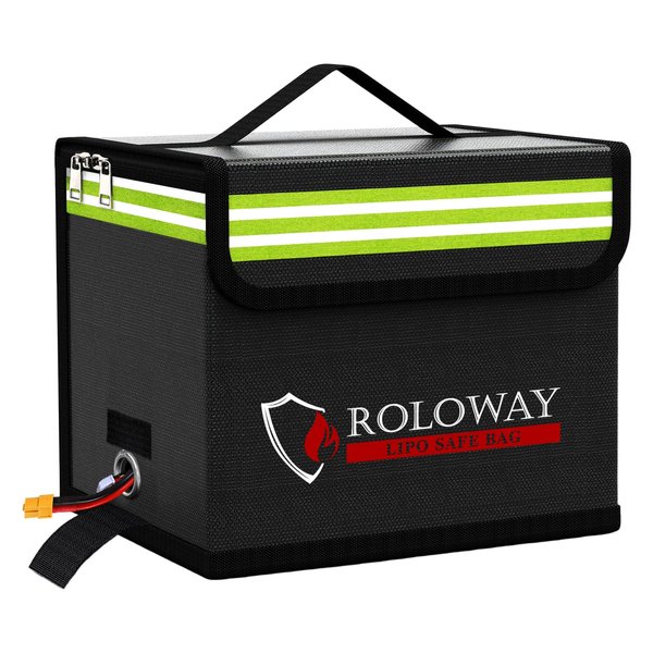 ROLOWAY Lipo Battery Bag Fireproof Bag (8.7 x 6.7 x 6.7 inch), Lipo Bag Fireproof Battery Bag, Lipo Safe Bag with Reflective Strip and Lockable Zipper, Lipo Charging Bag