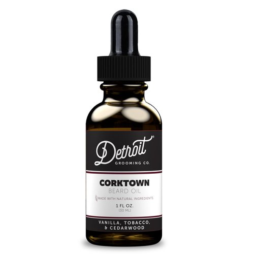 Detroit Grooming Co.Natural Beard Oil for Men-Nourishing & Organic Beard Moisturizer w/Sweet Almond Oil & Vitamin E-Softens,Boosts Growth-Vanilla,Tobacco & Cedarwood Scent - Corktown-1oz