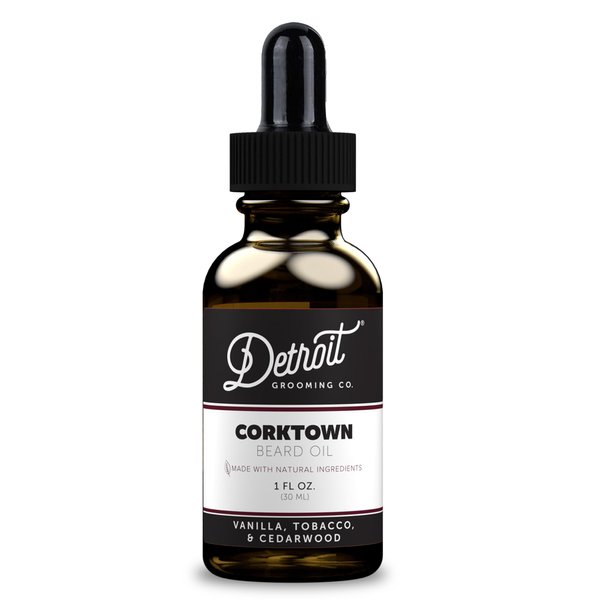 Detroit Grooming Co.Natural Beard Oil for Men-Nourishing & Organic Beard Moisturizer w/Sweet Almond Oil & Vitamin E-Softens,Boosts Growth-Vanilla,Tobacco & Cedarwood Scent - Corktown-1oz