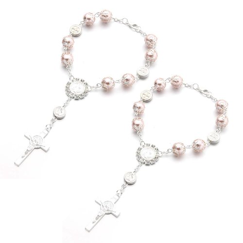 Ziciner 2 PCS Car Rosary for Rearview Mirror, Personalized Blessing Rear View Mirror Hanging Decors, Auto Rearview Mirror Rosary Pendant, Car Interior Hanging Accessories for Woman Men (Pink)
