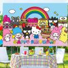 Kitty and Friends Background Birthday Decorations, Cinnamoroll Happy Birthday Banner Backdrop for My Melody Keroppi Birthday Party Supplies (5x3ft)