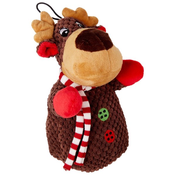 Petlou Holiday Squeak Corduroy Plush Dog Toys,8-Inch CHR Reindeer