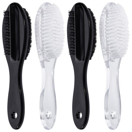 4 PCS Nail Brush for Cleaning Fingernails, Beomeen Long Handle Grip Double Sided Nail Foot Scrub Brush Fingernail Cleaner, Soft Stiff Bristles Pedicure Nail Scrubber Non-Slip for Men and Women