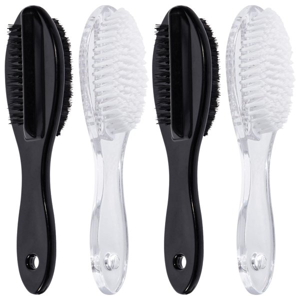 4 PCS Nail Brush for Cleaning Fingernails, Beomeen Long Handle Grip Double Sided Nail Foot Scrub Brush Fingernail Cleaner, Soft Stiff Bristles Pedicure Nail Scrubber Non-Slip for Men and Women
