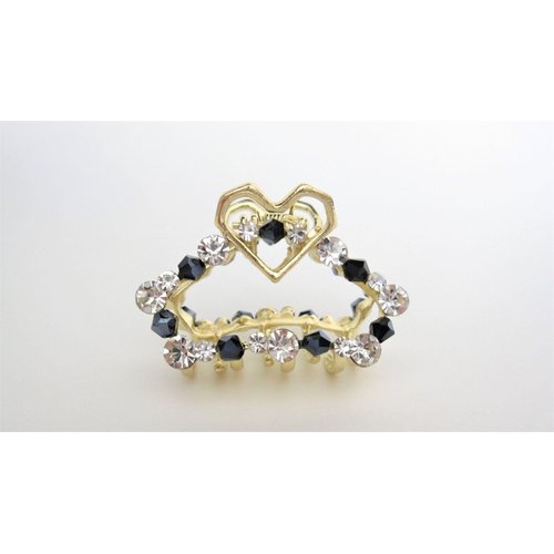 Generic Small black bead and crystal heart gold metal hair claw clip bridal clip