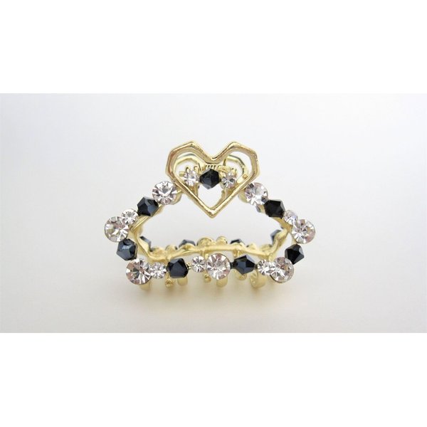 Generic Small black bead and crystal heart gold metal hair claw clip bridal clip