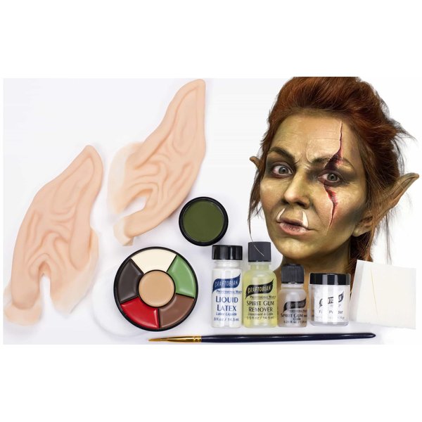 Graftobian Orc Ear Complete Makeup Kit - Orc Ears with Spirit Gum Adhesive and Skin Tone Makeup - for Cosplay, Halloween Costumes, & Theater - Full Color Instructions