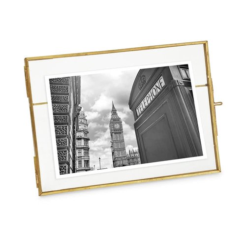 Isaac Jacobs 5x7, Antique Gold, Vintage Style Brass and Glass, Metal Floating Picture Frame (Horizontal) with Locket Closure, for Photos, Art, More, Tabletop Display (5x7 Antique Gold)