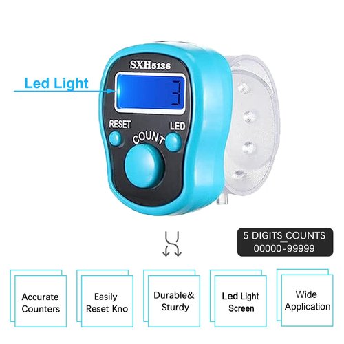 Electronic Finger Counter, 6 Pack Digital Tally Counter Clicker with Led, Resettable 5 LCD Digit Display Tasbeeh Tasbih Hand Tally Counter Counting for Muslims Pray, Golf,Goods Counting,Lap & Knitting
