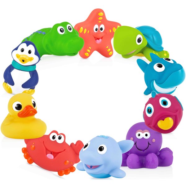 Nuby 10 Count (Pack of 1) Little Squirts Fun Bath Toys, Assorted Characters