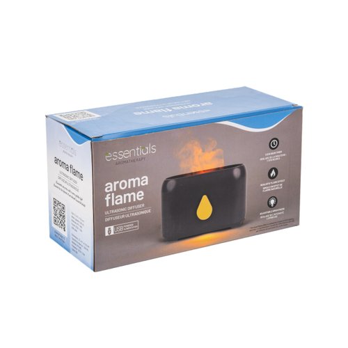RELAXUS Aroma Flame LED Night Light Ultrasonic Diffuser and Humidifier with Dual Mist Modes and Realistic Flame Effect - 8"x5"x3"