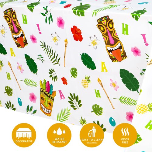 WERNNSAI Hawaiian Luau Table Covers - 54” x 108” Disposable Plastic Tablecloth Aloha Tiki Party Supplies Summer Pool Tropical Party Decorations
