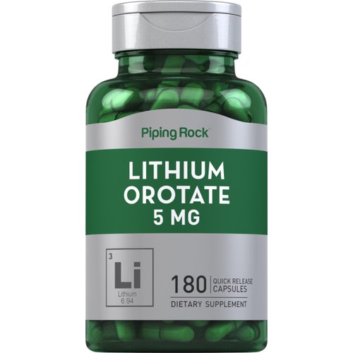 Piping Rock Lithium Orotate Supplement | 5mg | 180 Capsules | Non-GMO, Gluten Free