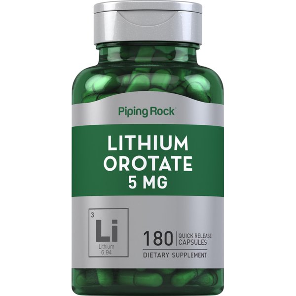 Piping Rock Lithium Orotate Supplement | 5mg | 180 Capsules | Non-GMO, Gluten Free