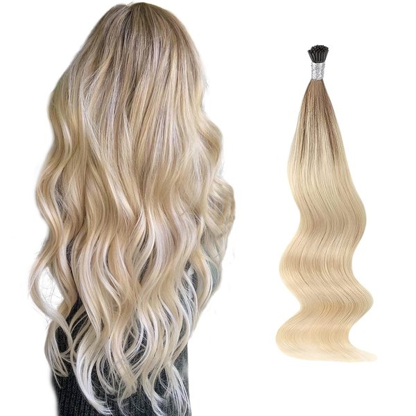 ABH AmazingBeauty Hair I Tip Hair Extensiones Human Hair Extensions Itip Balayage Pre Bonded Fusion Human Hair Extensions Ombre Ash Brown to Blonde Remy Invisible Straight 50strands 50 Grams 18 Inch