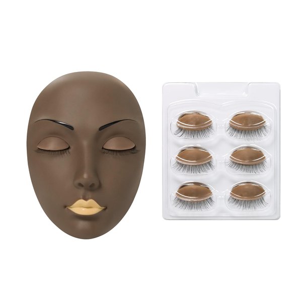 ANNAFRIS Lash Mannequin Head,Eyelash Mannequin Head with Eyelids,Lash Extension Training Practice Head,4 Pairs Removable Eyelids,Black Color