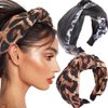 Bouory Leopard Print Headbands Knotted Bows Hairband Cheetah Wide Head Bands Leather Chain Hair Hoop for Women and Girls 2PCS (Type B)