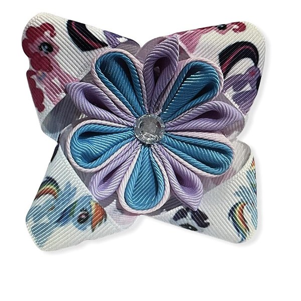 Pony Hair Bow, Grosgrain Ribbon Hair Bow, Stacked Hair Bow, Flower Hair Bow, Kanzashi Flower Hair Bow