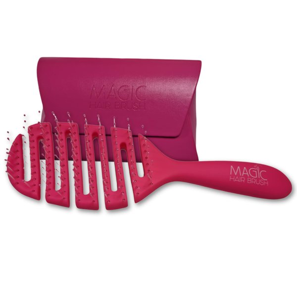 Magic Hair Brush Best Hair Detangler with Storage Wallet Soft Bristles Flexible Vented Head Glide Easily Through Tangles and Knots (Pink Classic - EXP 248)