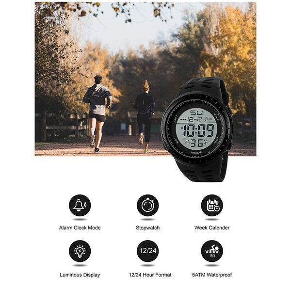LYMFHCH Men's Digital Watch, Sports Waterproof Military Watches for Men LED Casual Stopwatch Alarm Tactical Army Watch