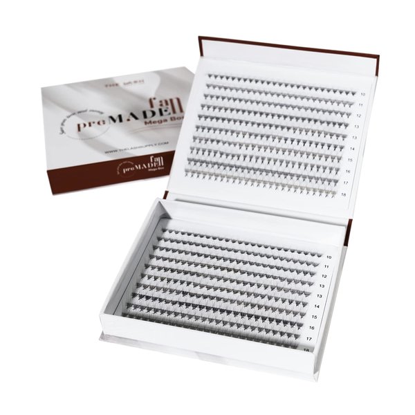 THE LASH SUPPLY 450 Fans, 10D Volume Promade Fan Mega Box, C/D Curl, Length 9-20mm, 0.05 Thickness, Natural and Long-lasting Curl, Promade Eyelash Extension Fans