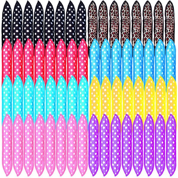 64 Pieces Heatless Sponge Sleep Soft Overnight Hair Curlers Foam Pillow Curlers DIY Night Hair Rollers for Kids Girls Flexible Hair Curling Supplies, Polka Dot, Leopard