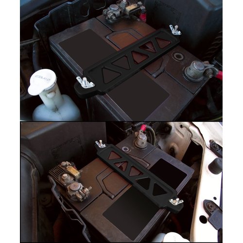 ESEWALAS Aluminum Alloy Battery Hold Down Bracket,Car Battery Holder Kit with 10in J bolts,Car Battery Lock Down,Battery Tie Down Bracket,Universal Bracket Hold Lock Accessories (Black)