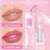 Color Changing Lip Oil,Moisturizing Magic Big Brush Color Changing Lip Gloss,Warm Change Long Lasting Nourishing Lip Glow Oil Non-sticky Primer Lip Tint（Clear to Pink）