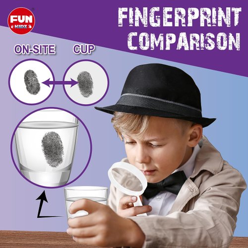 Fingerprint Kit for Kids Ages 8-12, FunKidz Detective Spy Gear Pretend Play STEM Science Kit Project with Crime Scene Investigations Educational Class Tools for Boys Girls