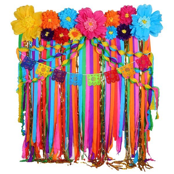 TaoBary 28 Pcs Mexican Party Decorations Set Mexican Paper Flowers Fiesta Ruffled Streamer Backdrop Papel Picado Banner Mexican Party Decorations for Cinco De Mayo Party Decor(Flower)