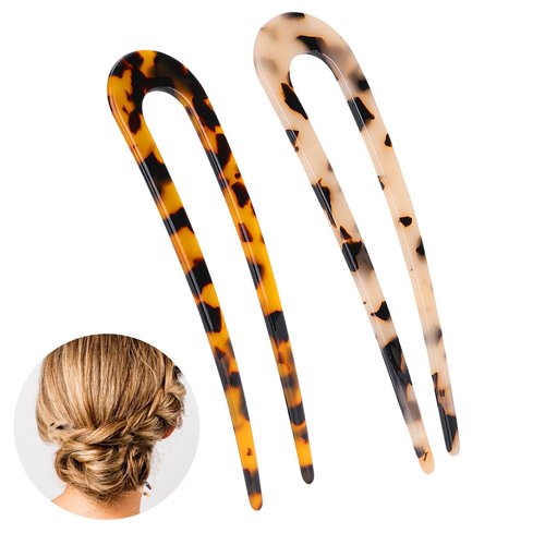 Sibba Hair Forks 2Pcs Leopard Print Hair Pins Classic U Shape Chignon Pin Acetate Hairpins Disk Vintage Bun Hair Chopsticks Retro Accessories Chinese Style Hairpin Fit Women, Girls, Party, Stylist